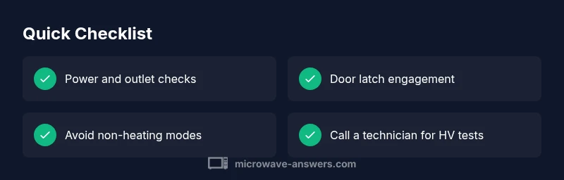 Checklist infographic for diagnosing a microwave that won't heat